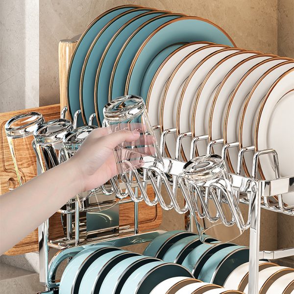 Stainless Steel Kitchen Storage Rack Standing Folding Top Table Drain Bowl Storage Holder Dish Bowl Storage - Image 4