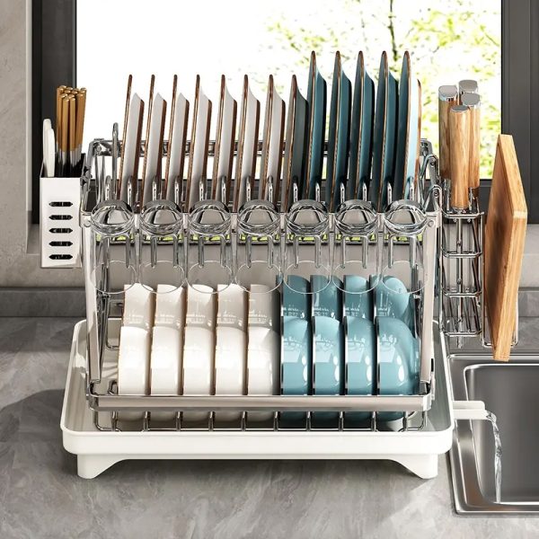 Stainless Steel Kitchen Storage Rack Standing Folding Top Table Drain Bowl Storage Holder Dish Bowl Storage - Image 2