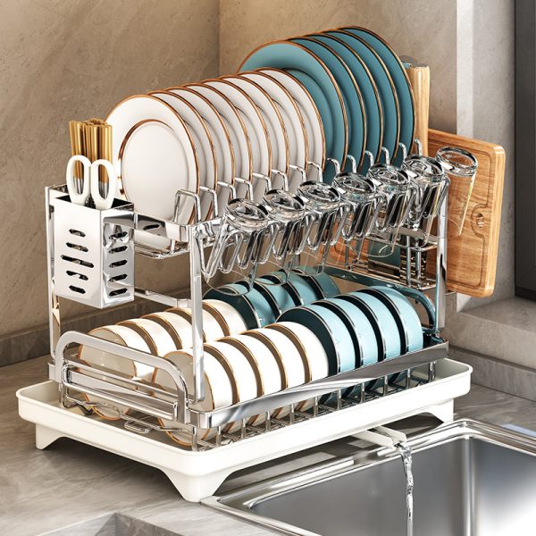 Stainless Steel Kitchen Storage Rack Standing Folding Top Table Drain Bowl Storage Holder Dish Bowl Storage - Image 3