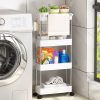 Plastic Toilet Shelf Floor Type Bathroom Storage Rack with Three Tiered Washbasin Holder for Cleaning Tools - Image 4